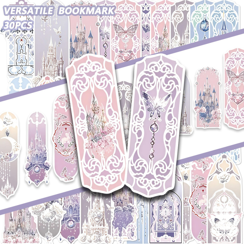30 semne de carte cu castele, în stil Instagram, design fresh și feminin pentru elevi, decorațiuni pentru lectură, clips DIY pentru carte