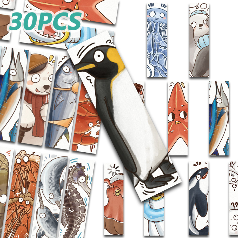 30 de marcatoare de carte amuzante cu animale marine, stil desenat DIY, din hârtie, pentru elevi