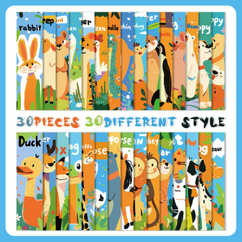 Marcaje de carte Qi Yu – 30 marcaje plate cu animale graffiti, pentru DIY creativ, lectură și notițe ale elevilor, carduri decorative de marcare