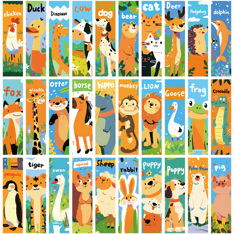Marcaje de carte Qi Yu – 30 marcaje plate cu animale graffiti, pentru DIY creativ, lectură și notițe ale elevilor, carduri decorative de marcare