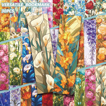 30 semne de carte din vitralii florale – serie vintage cu flori