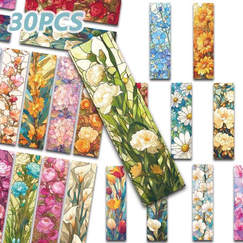 30 semne de carte din vitralii florale – serie vintage cu flori