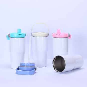 Pahar personalizat de 20oz cu mâner și pai, izolație vacuum, din oțel inoxidabil 304, pentru mașină