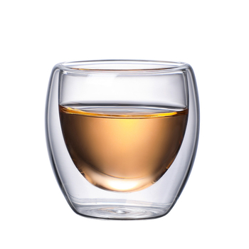 Kétrétegű boroszilikát üvegpohár, vákuum, magas hőállóság, nem porózus, kínai teához, 80 ml