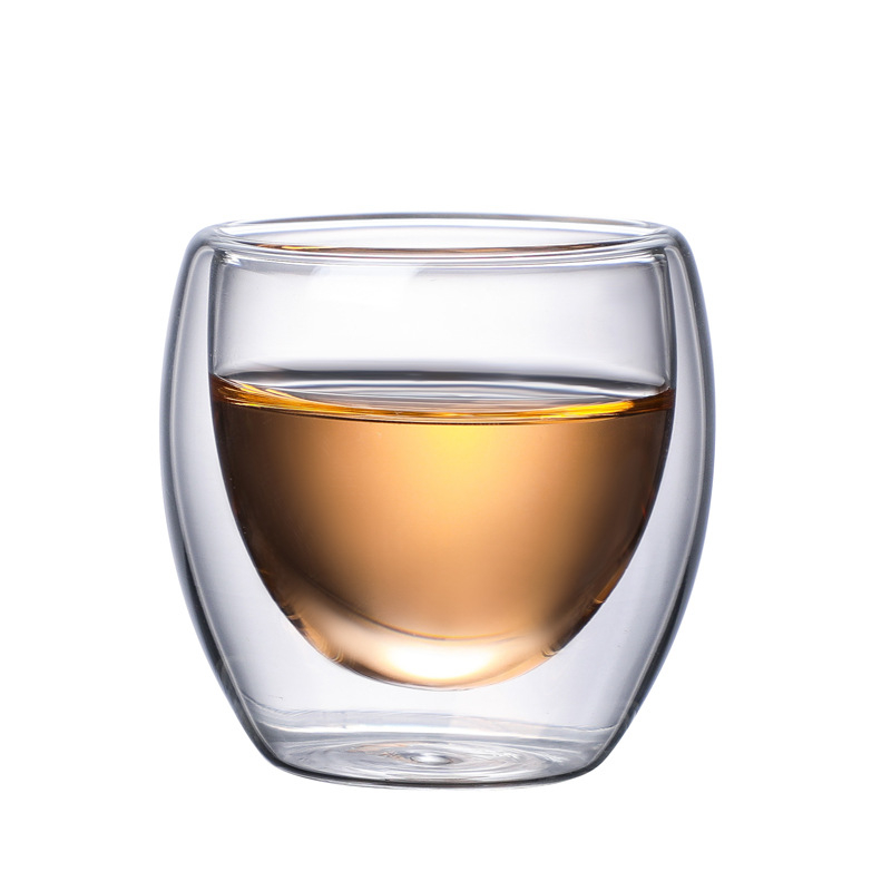 Kétrétegű boroszilikát üvegpohár, vákuum, magas hőállóság, nem porózus, kínai teához, 80 ml