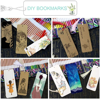 120 bucăți semne de carte creative, carduri albe pictate manual, din hârtie kraft, pentru DIY, cu ciucuri și etichetă