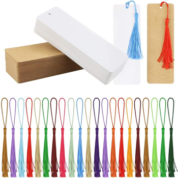 120 bucăți semne de carte creative, carduri albe pictate manual, din hârtie kraft, pentru DIY, cu ciucuri și etichetă