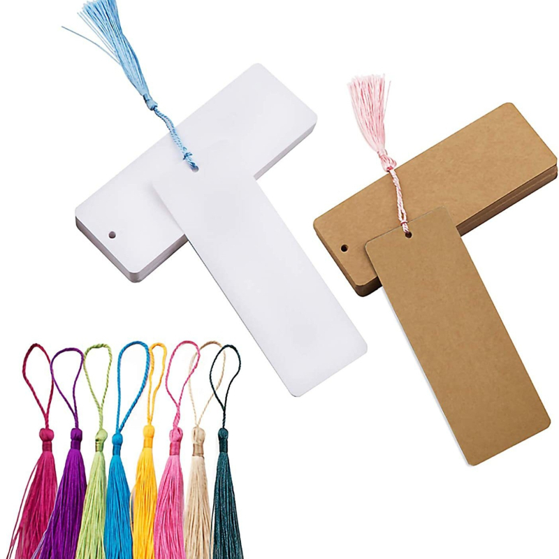120 bucăți semne de carte creative, carduri albe pictate manual, din hârtie kraft, pentru DIY, cu ciucuri și etichetă