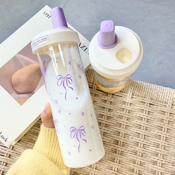 Cană cu funda în formă de fluture – vară pentru fete, ceai cu lapte, pahar din sticlă cu pai