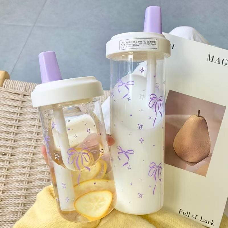 Cană cu funda în formă de fluture – vară pentru fete, ceai cu lapte, pahar din sticlă cu pai
