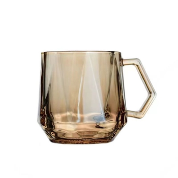 Pahar de sticlă cu mâner, stil INS minimalist, pentru suc și lapte, design hexagonal