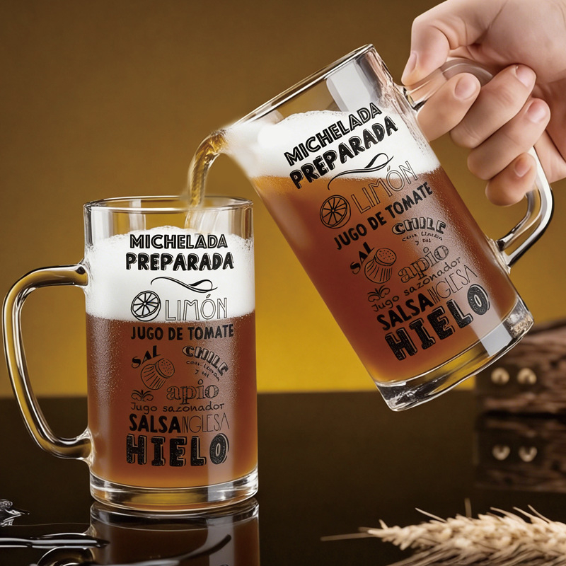 Pahar de bere din sticlă, personalizabil, cu decal, corp drept, 480 ml/500 ml/17 oz, ecologic