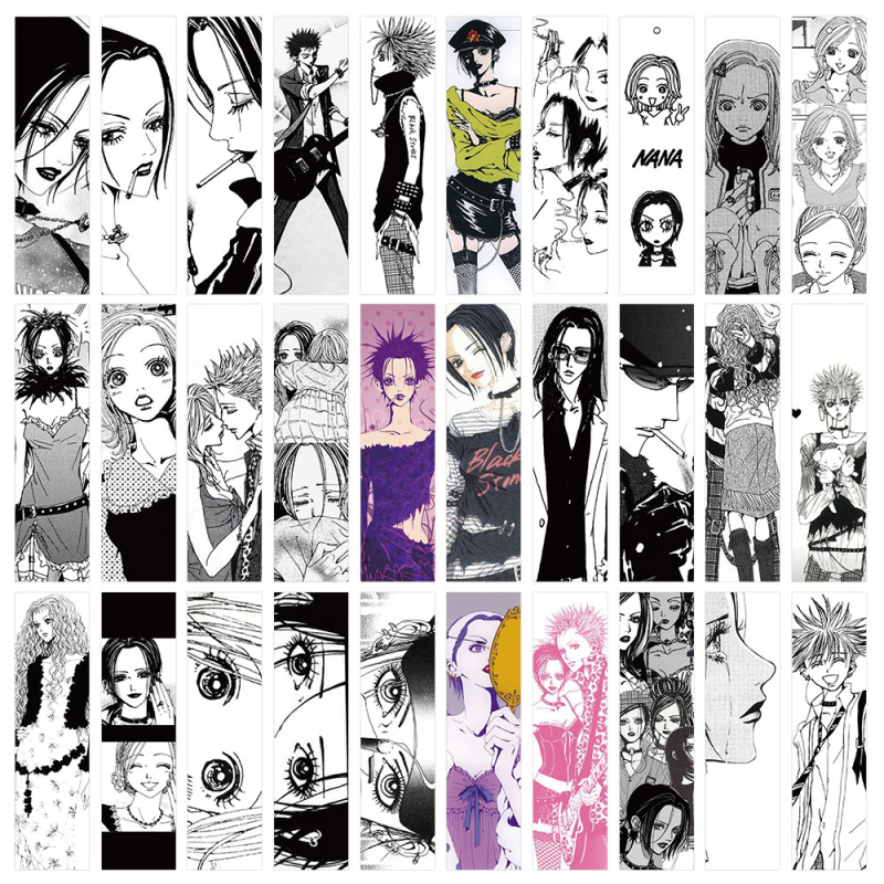 Set de 30 semne de carte Nana – stil anime, materiale DIY de decorare a cărților, carduri de notare pentru lectură, clipsuri din hârtie pentru cărți