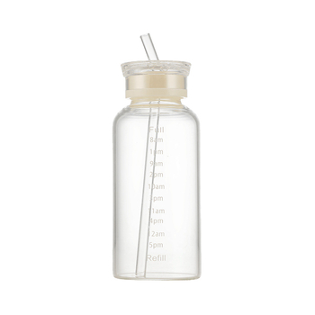 Pahar din sticlă borosilikată înaltă cu scară de timp, transparent, cu pai, pentru hidratare, portabil, pentru apă și cafea, design minimalist