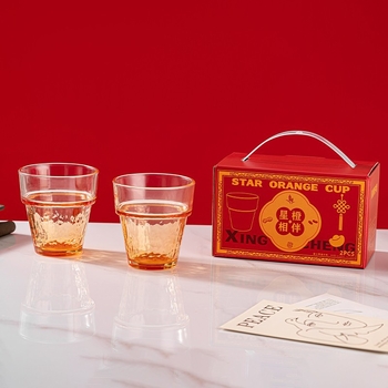 Set de pahare din sticlă portocalii, cu design stivabil — cadou corporativ cu siglă