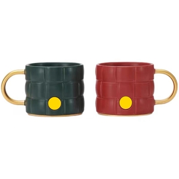 Set de căni de cafea din ceramică, 340 ml, model carouri roșu-verde retro, pentru cuplu, cadou de nuntă