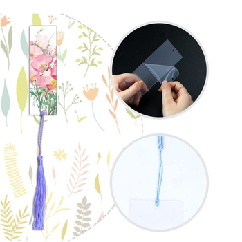 Semn de carte din acrilic transparent, cu ciucuri colorati și pandantiv, DIY, dreptunghiular, papetărie pentru elevi