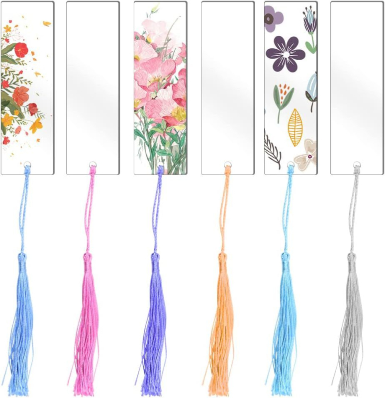 Semn de carte din acrilic transparent, cu ciucuri colorati și pandantiv, DIY, dreptunghiular, papetărie pentru elevi