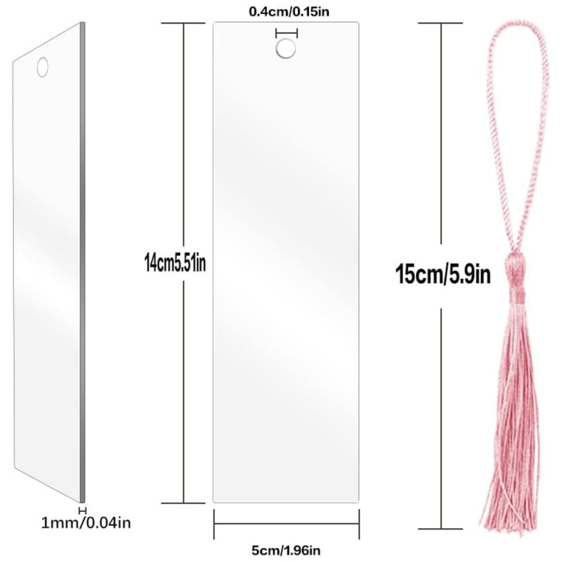Semn de carte din acrilic transparent, cu ciucuri colorati și pandantiv, DIY, dreptunghiular, papetărie pentru elevi