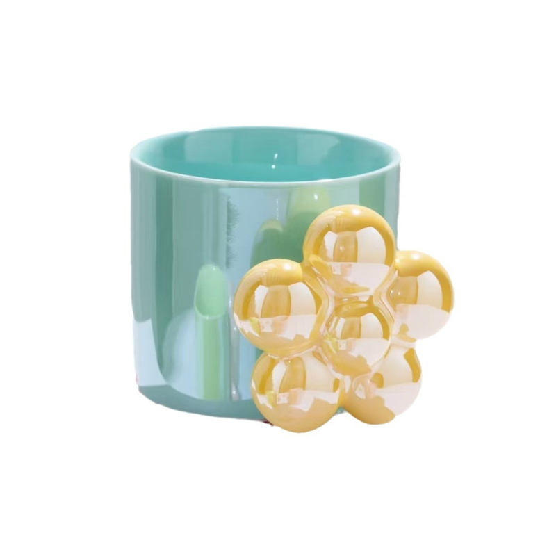 Cană ceramică colorată cu design floral și mâner unic – pentru micul dejun