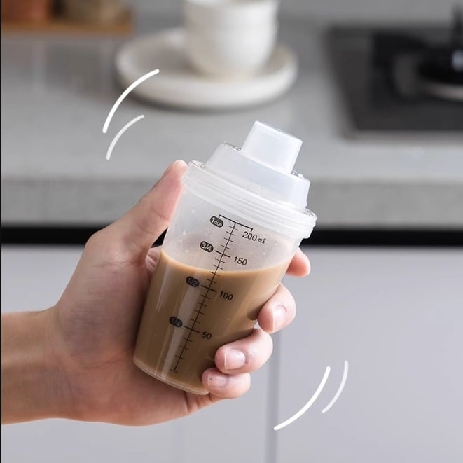 Pahar shaker pentru proteine, cu scară de măsurare, 200 ml, pentru apă, ceai cu lapte și suc