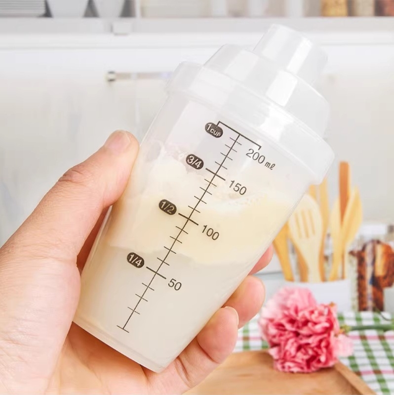 Pahar shaker pentru proteine, cu scară de măsurare, 200 ml, pentru apă, ceai cu lapte și suc