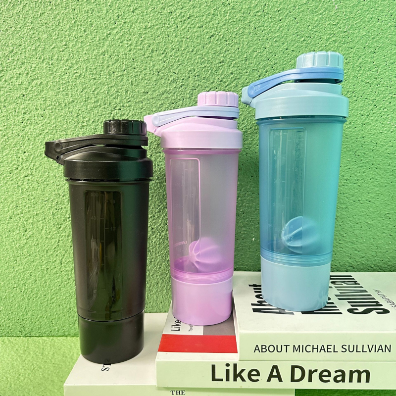 Shaker din plastic cu pereți dubli, 500 ml, pentru proteine, shakeuri și băuturi sportive