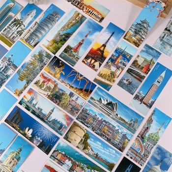 Set de semne de carte pentru călătorii în lume, 32 de carduri cu peisaje: Londra, Sydney, Turnul, Berlin, Turnul Înclinat și Santorini