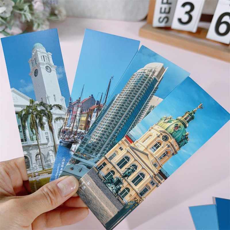 Set de semne de carte pentru călătorii în lume, 32 de carduri cu peisaje: Londra, Sydney, Turnul, Berlin, Turnul Înclinat și Santorini