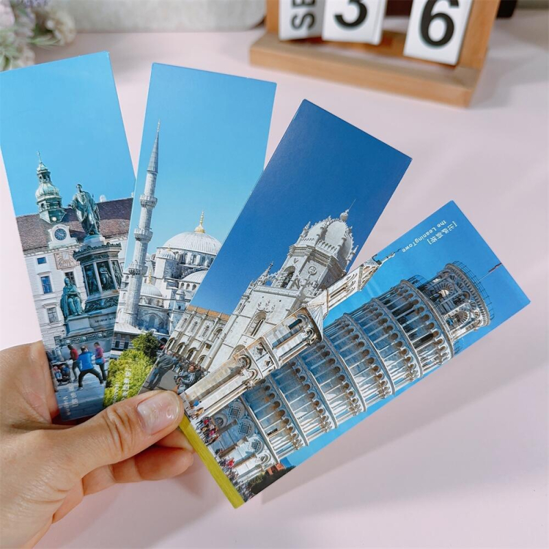 Set de semne de carte pentru călătorii în lume, 32 de carduri cu peisaje: Londra, Sydney, Turnul, Berlin, Turnul Înclinat și Santorini