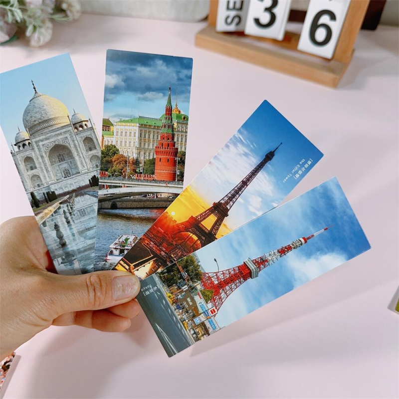 Set de semne de carte pentru călătorii în lume, 32 de carduri cu peisaje: Londra, Sydney, Turnul, Berlin, Turnul Înclinat și Santorini