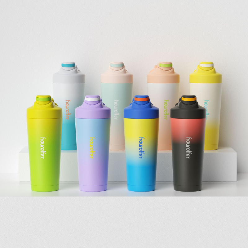 Shaker din oțel inoxidabil cu scară, dublă izolație vid, 25oz, buton de apăsare