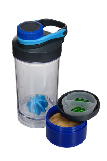 Shaker de proteine 500 ml cu compartiment pentru pudră, pentru fitness și activități în aer liber
