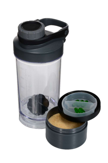 Shaker de proteine 500 ml cu compartiment pentru pudră, pentru fitness și activități în aer liber