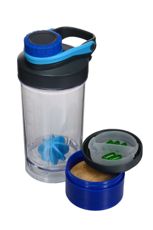 Shaker de proteine 500 ml cu compartiment pentru pudră, pentru fitness și activități în aer liber