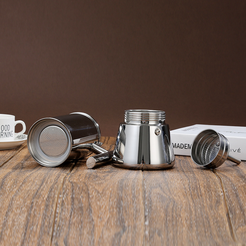 Cafetieră moka din oțel inoxidabil 304, stil italian, pentru uz casnic, compatibilă cu plita cu inducție, espressor
