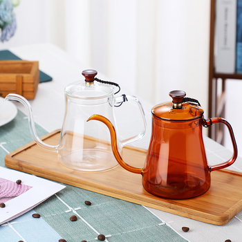 Cafetieră cu gură subțire, culoare ambră, din sticlă borosilicată, pentru încălzire directă, uz casnic