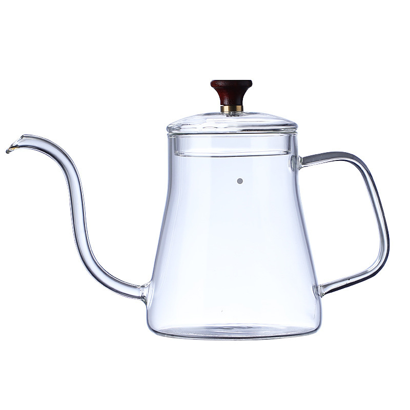 Cafetieră cu gură subțire, culoare ambră, din sticlă borosilicată, pentru încălzire directă, uz casnic