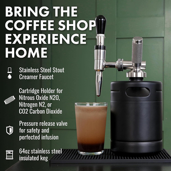 Recipient din oțel inoxidabil 2L pentru cafea cold brew cu azot pur, sticlă nitro pentru cafea, mic cilindru de gaz N2