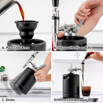 Recipient din oțel inoxidabil 2L pentru cafea cold brew cu azot pur, sticlă nitro pentru cafea, mic cilindru de gaz N2