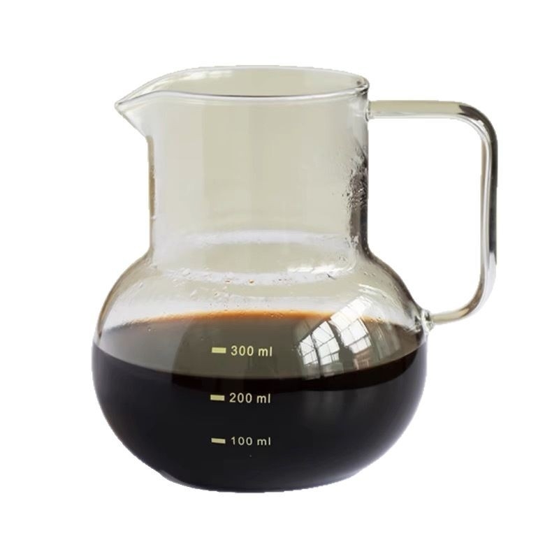 Ceainic din sticlă pentru pour-over cafea, cu mâner și scară încorporată