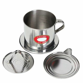 Cafetieră din oțel inoxidabil pentru filtrare, cu ceașcă – cafea preparată manual