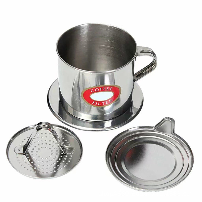Cafetieră din oțel inoxidabil pentru filtrare, cu ceașcă – cafea preparată manual