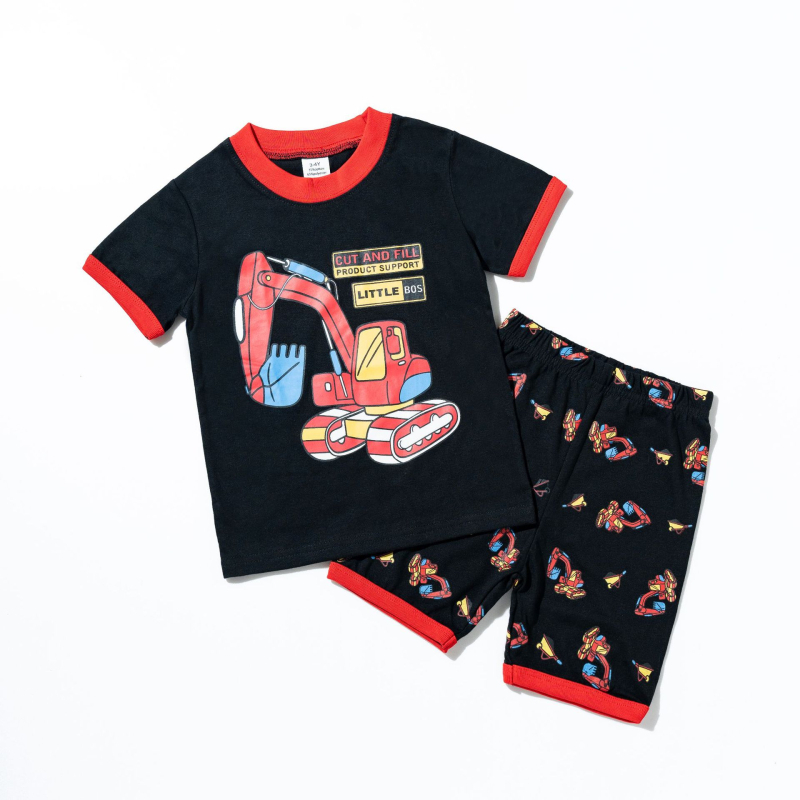 Ljetni unisex dječji set s kratkim rukavima, zaobljenim izrezom, printom crtića, lagana pamuk kućna odjeća