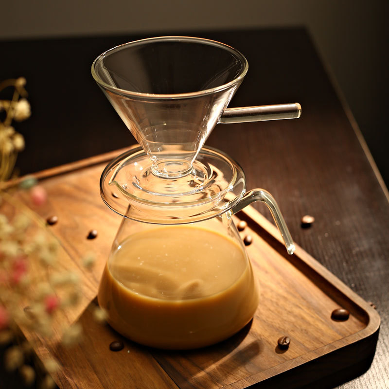 Cană de cafea din sticlă borosilicat pentru pour-over, filtru în stil japonez, pentru uz casnic, elegantă și de partajat, filtrare creativă