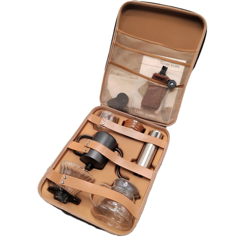 Set personalizat de cafea pentru infuzare manuală, pentru exterior — kit portabil de cafea cu cutie de depozitare, 13 piese