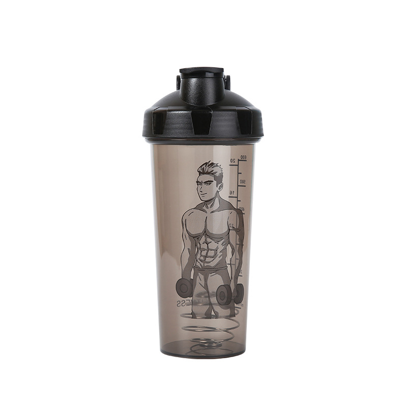 Shaker din plastic portabil, capacitate mare (600 ml), pentru bărbați și femei, studenți, fitness în aer liber, cu scară de măsurare