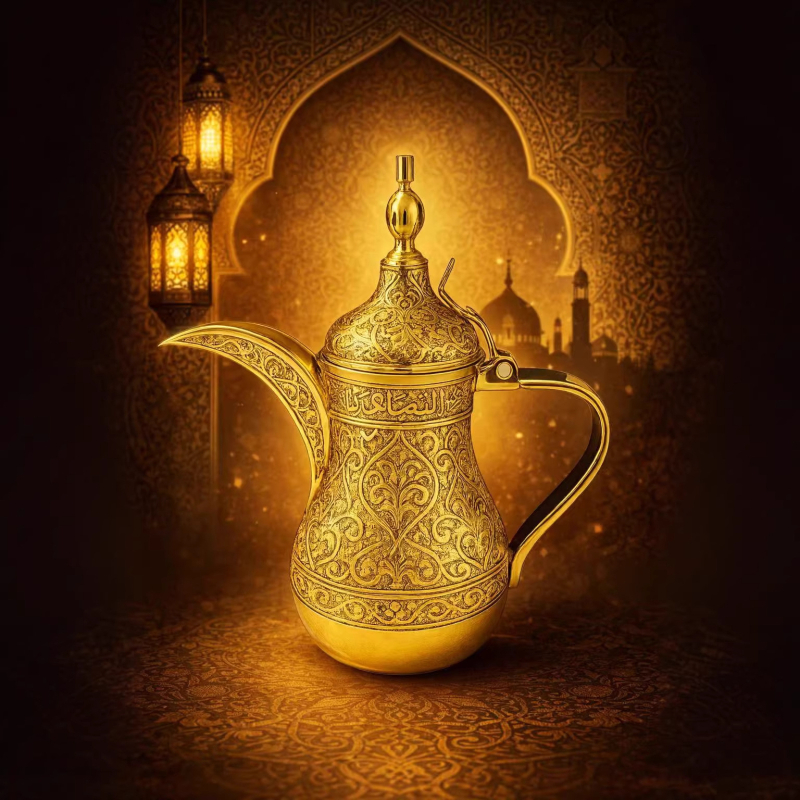 Ceainice arabe de cafea din Orientul Mijlociu, proiectate de AI, cu finisaje variate — set cu nas de rață într-o cutie cadou premium