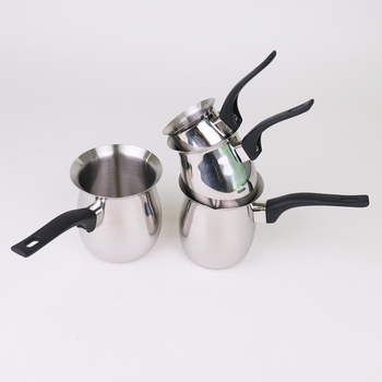 Set cu mâner Bakelite, oală de cafea turcească cu corp tambur din oțel inoxidabil, cu burtă mare și ceașcă elegantă pentru spumarea laptelui