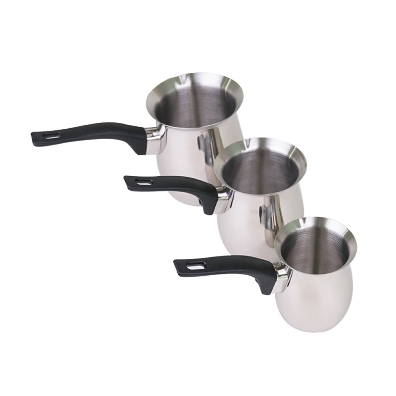 Set cu mâner Bakelite, oală de cafea turcească cu corp tambur din oțel inoxidabil, cu burtă mare și ceașcă elegantă pentru spumarea laptelui
